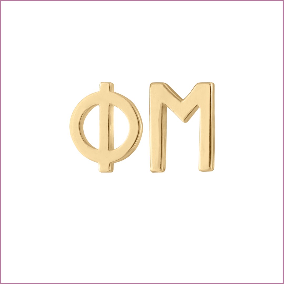 Gold Phi Mu Earrings | mazi + zo sorority jewelry