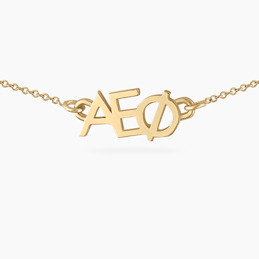 Alpha Epsilon Phi Necklace | 14k Gold | AEPhi | mazi + zo sorority jewelry