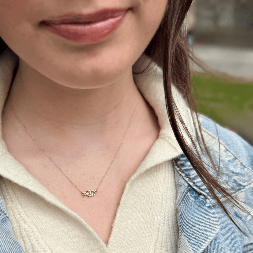 Alpha Epsilon Phi Necklace | 14k Gold | AEPhi | mazi + zo sorority jewelry