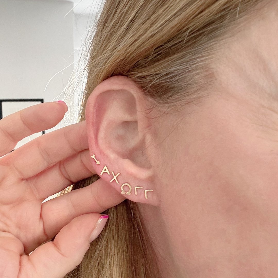 14k gold Alpha Chi Omega Earrings | mazi + zo sorority jewelry
