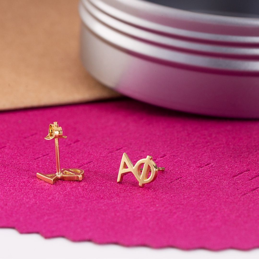 14k Gold Alpha Phi Earrings | mazi + zo sorority jewelry