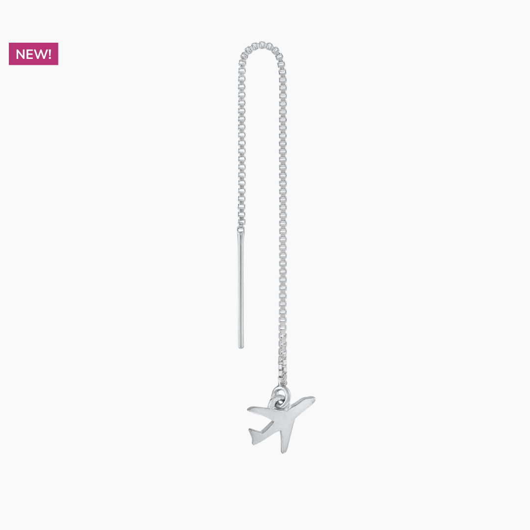 Silver Airplane Threader Earring