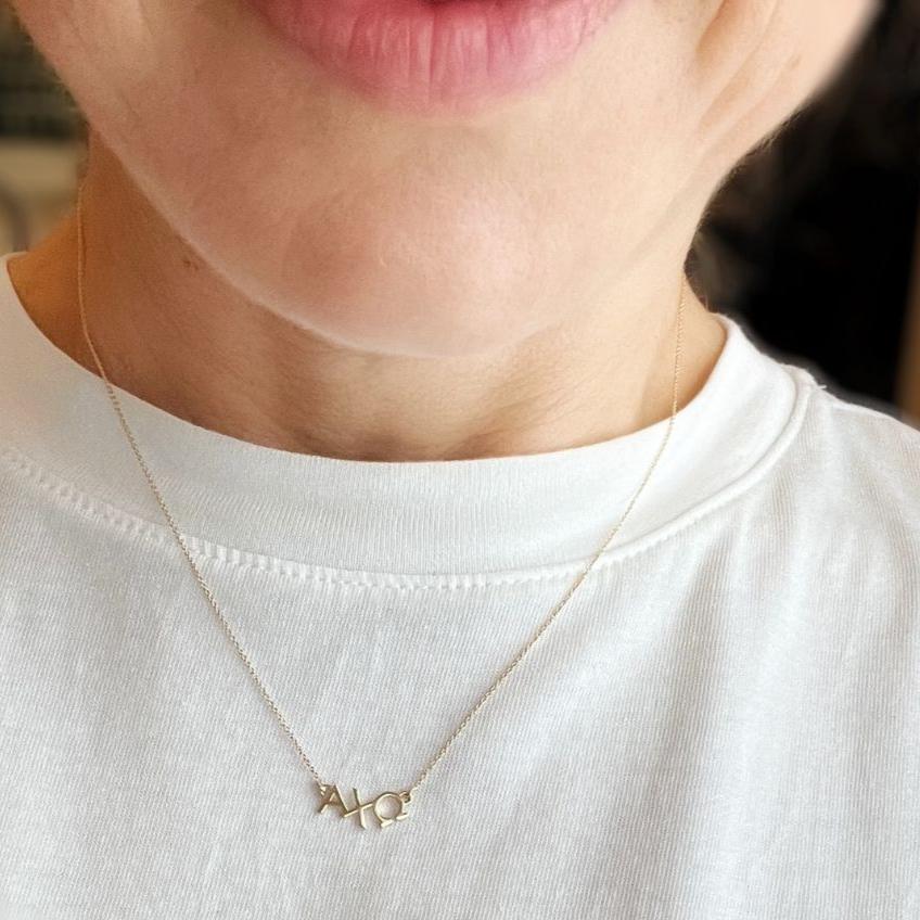 14k Gold Alpha Chi Omega (AXO) Necklace | mazi + zo sorority jewelry