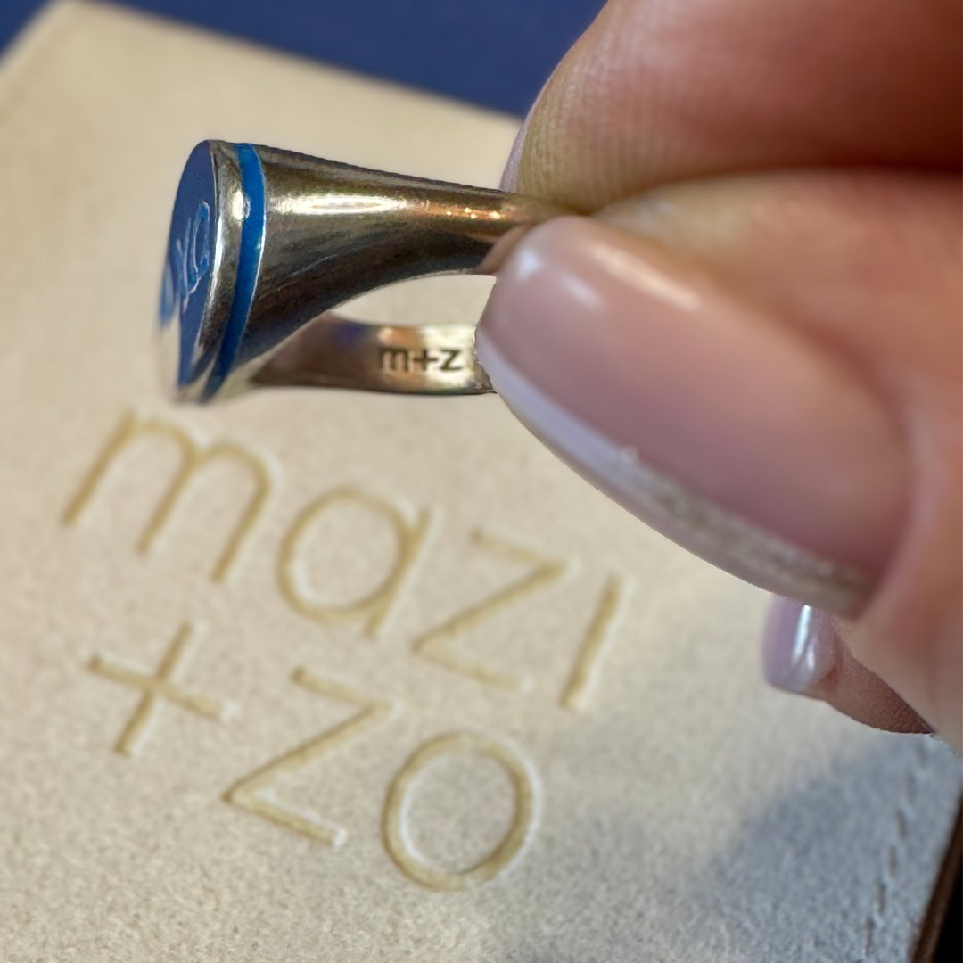 Alpha Chi Omega Signet Ring in Vega Blue | mazi + zo sorority jewelry