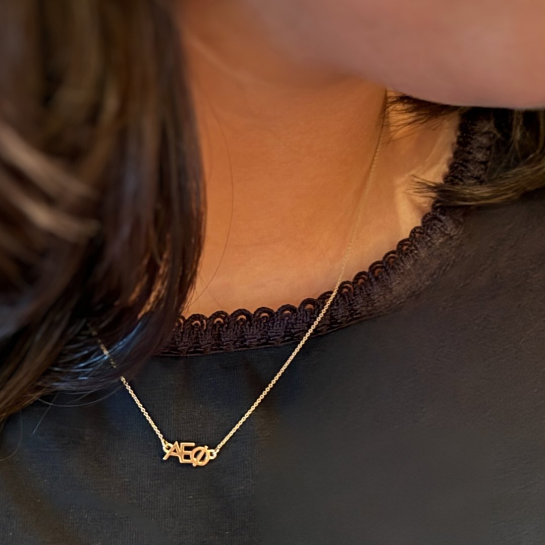 Alpha Epsilon Phi Necklace | 14k Gold | AEPhi | mazi + zo sorority jewelry