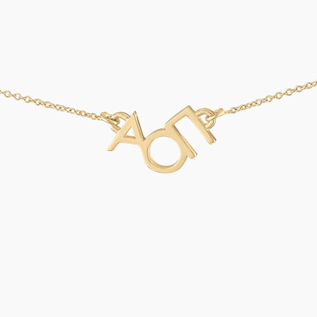 14k Gold Alpha Omicron Pi Necklace | mazi + zo sorority jewelry