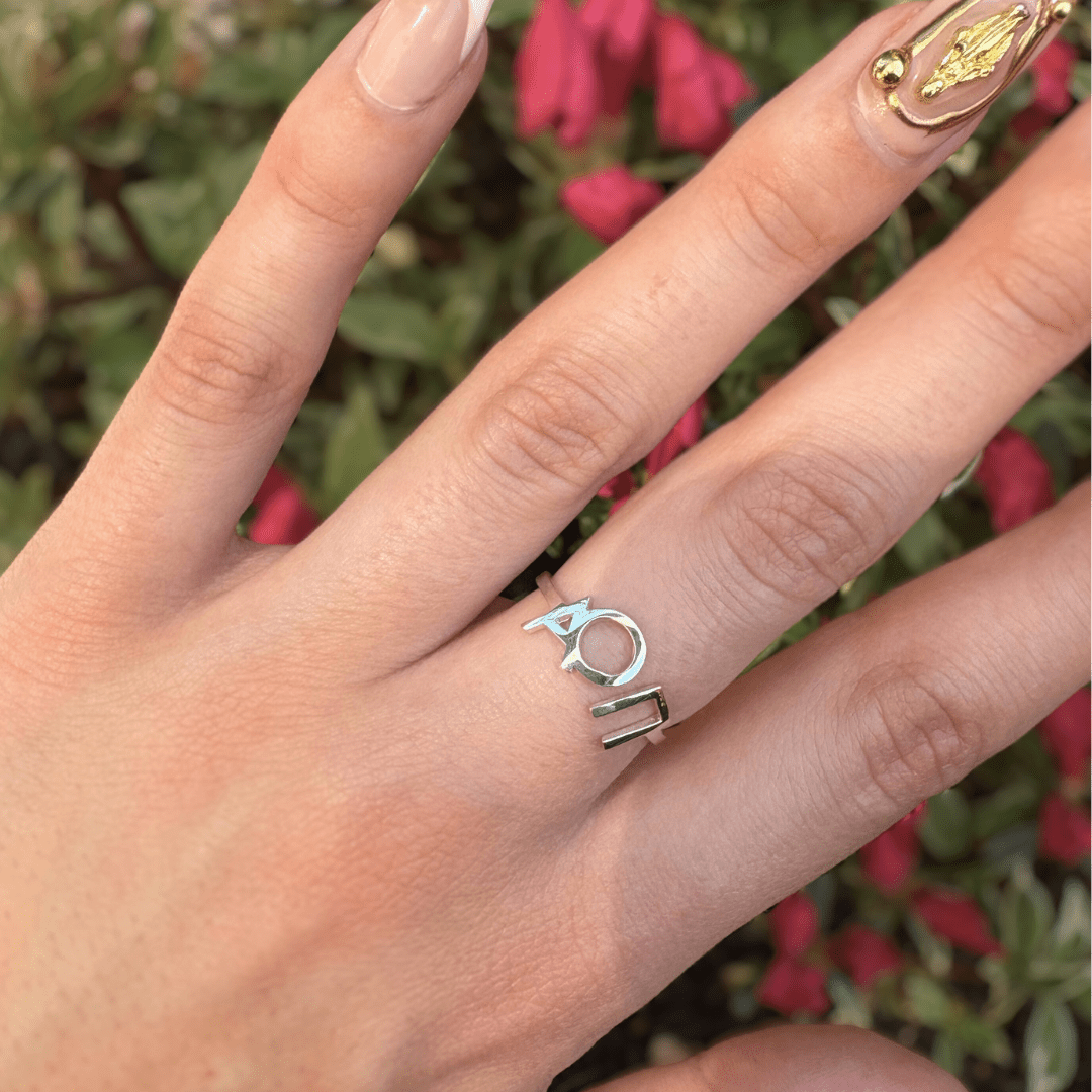 Silver Alpha Omicron Pi (AOII) Ring|  mazi + zo sorority jewelry