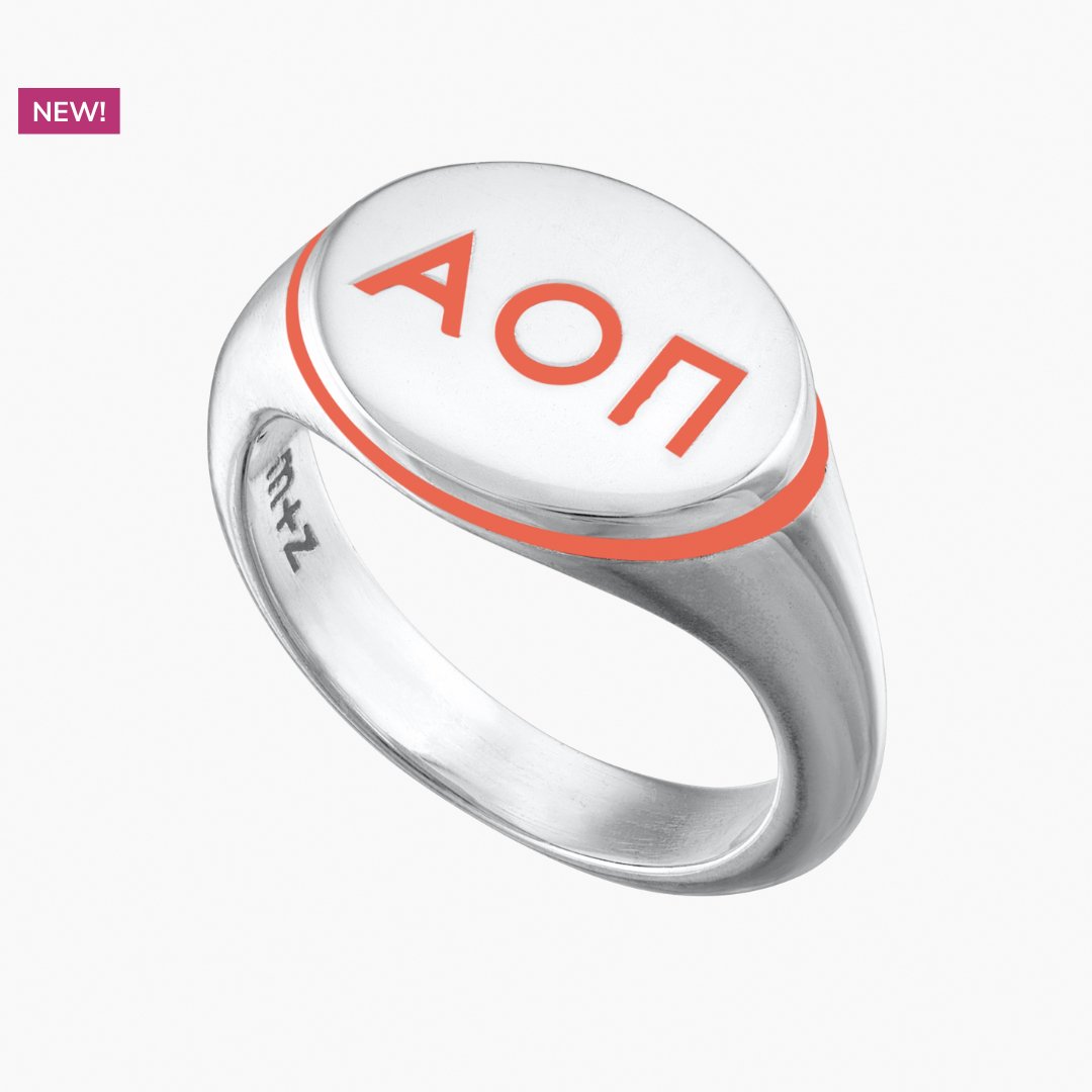 Alpha Omicron Pi Signet Ring - Confident Coral | mazi + zo sorority jewelry