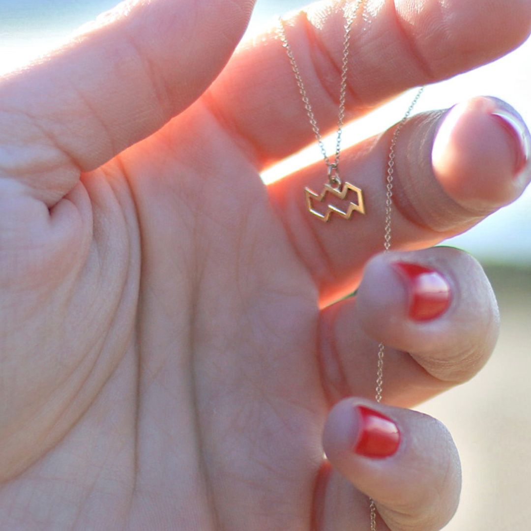Gold Aquarius Sign Necklace | Zodiac Necklaces | Horoscope Jewelry | mazi + zo