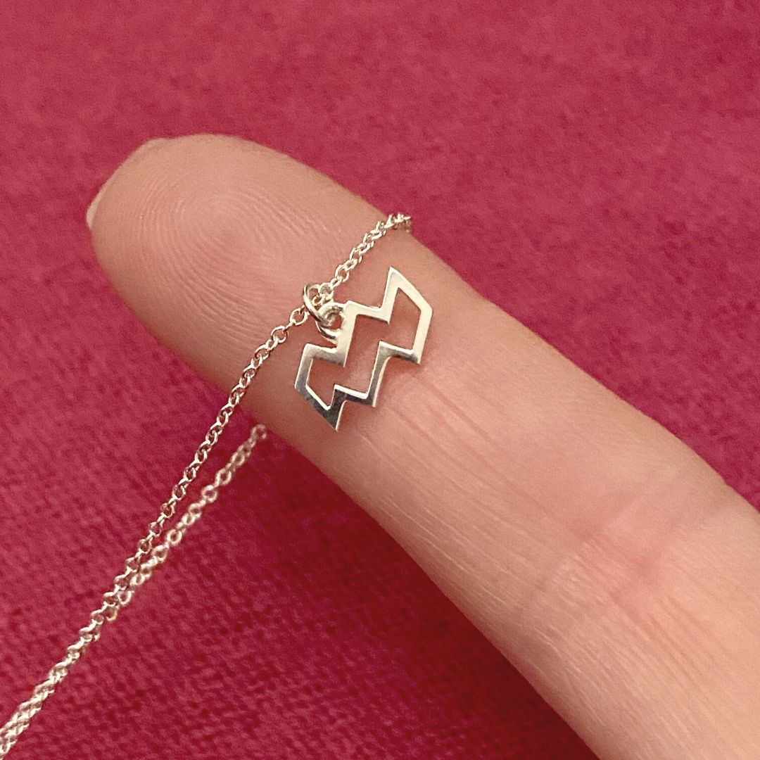 Silver Aquarius Sign Necklace | Zodiac Necklaces | Horoscope Jewelry | mazi + zo