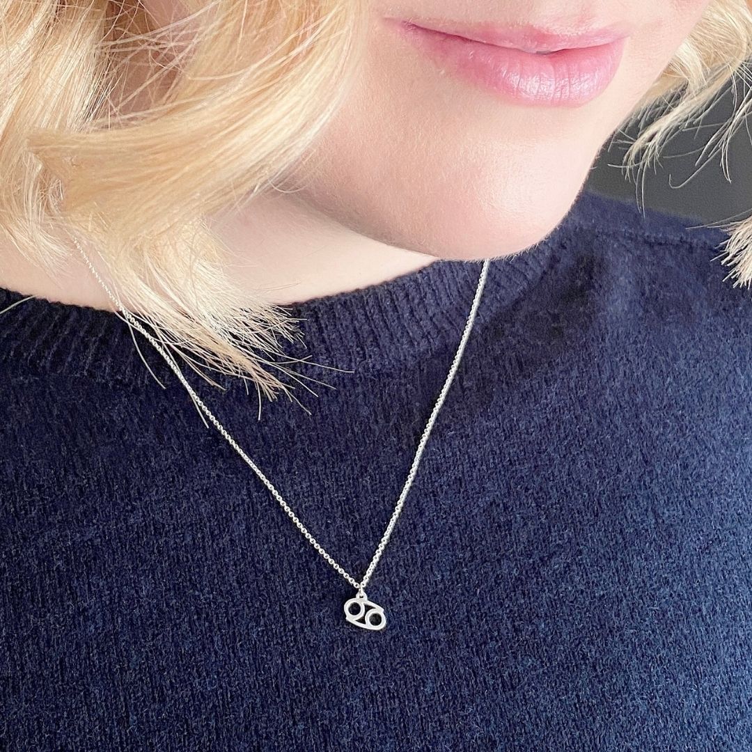 Silver Cancer Sign Necklace | Zodiac Necklace | Horoscope Jewelry | mazi + zo