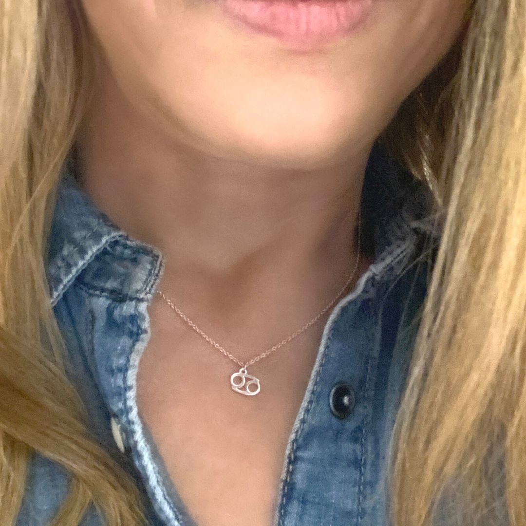 Silver Cancer Sign Necklace | Zodiac Necklace | Horoscope Jewelry | mazi + zo