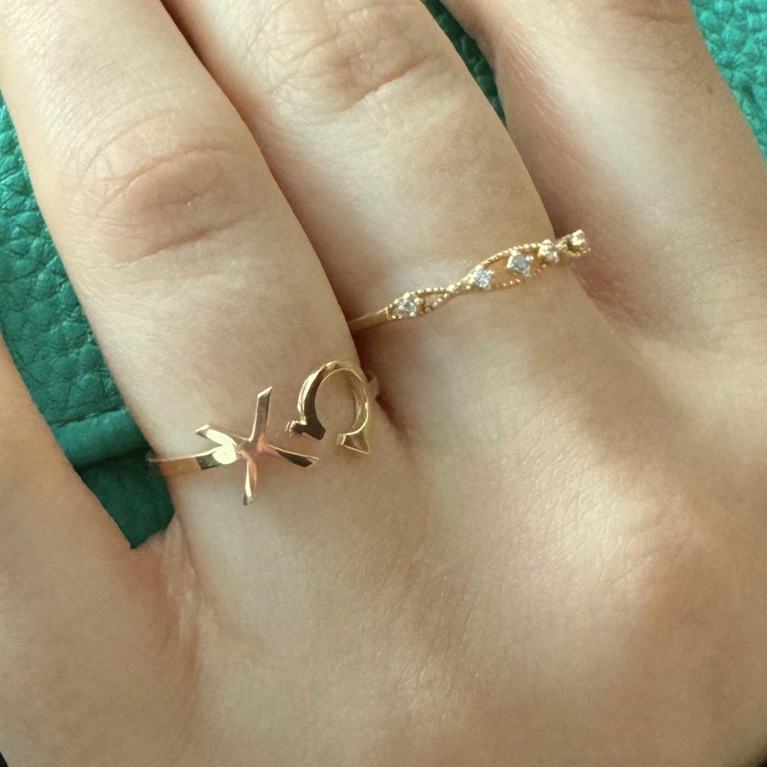14k Gold Chi Omega Ring | mazi + zo sorority jewelry