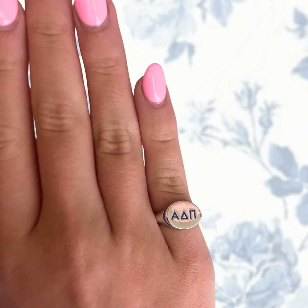 Alpha Delta Pi Signet Ring in Azure Blue | mazi + zo sorority jewelry