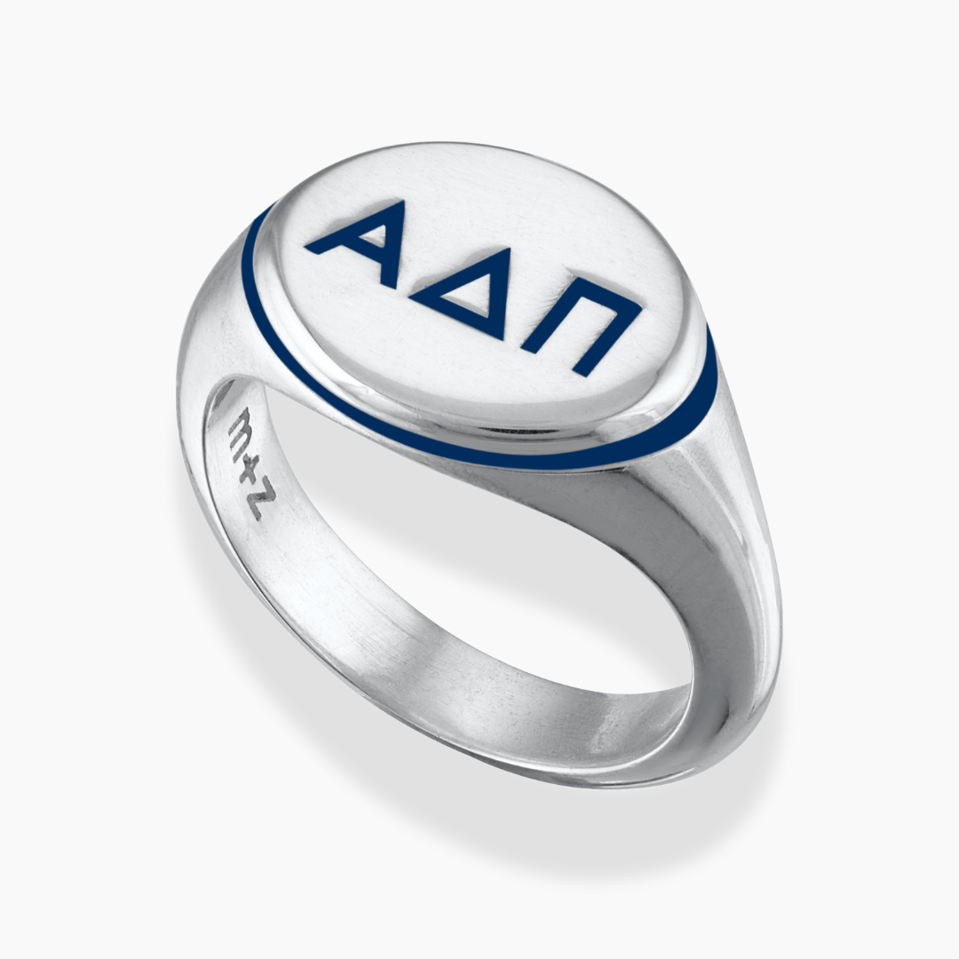Silver Alpha Delta Pi Signet Ring with MIdnight Blue Enamel