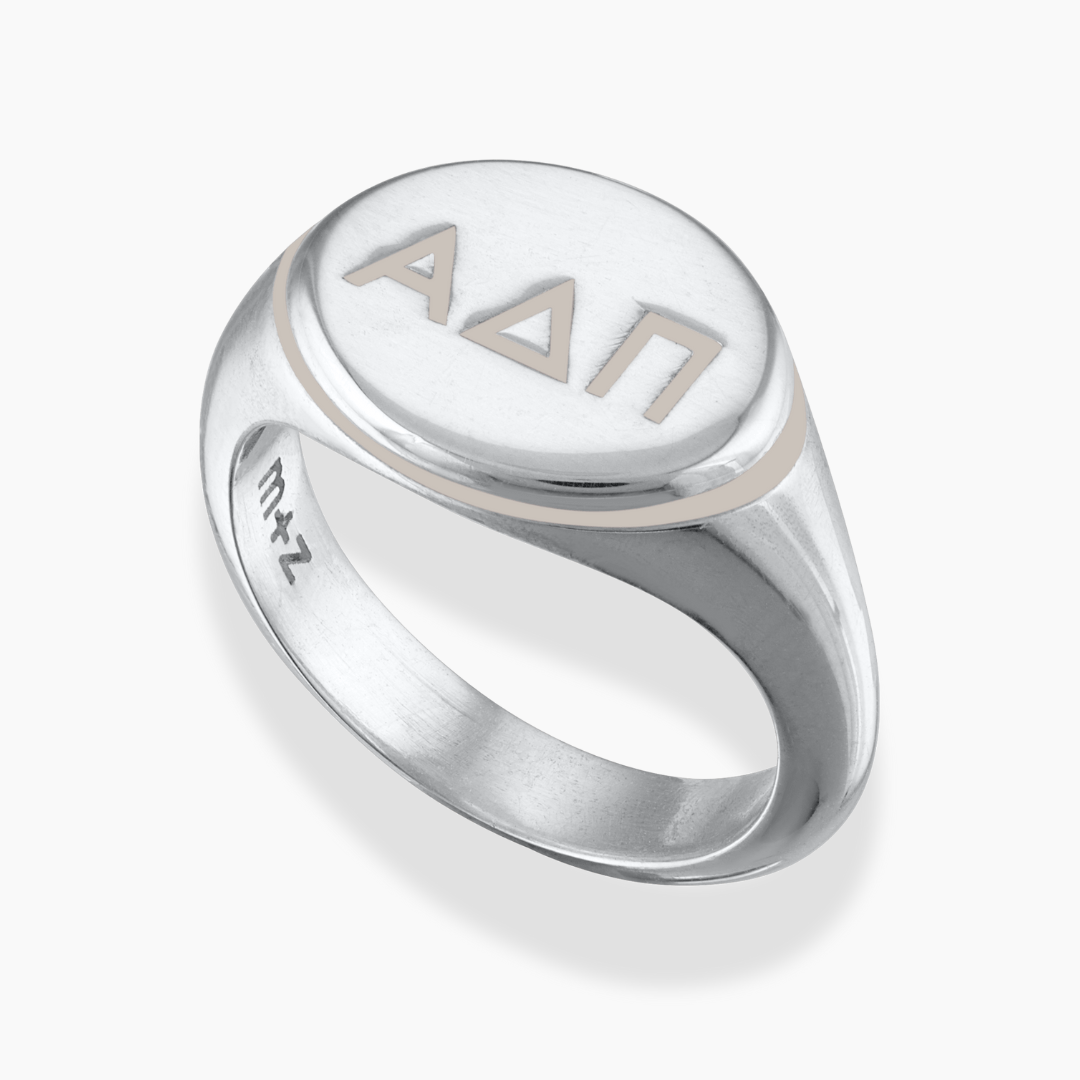Silver Alpha Delta Pi Signet Ring with Sand Enamel