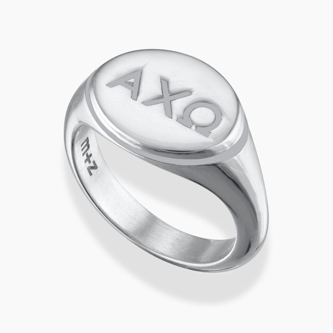 Alpha Chi Omega Signet Ring with Chord Gray Enamel