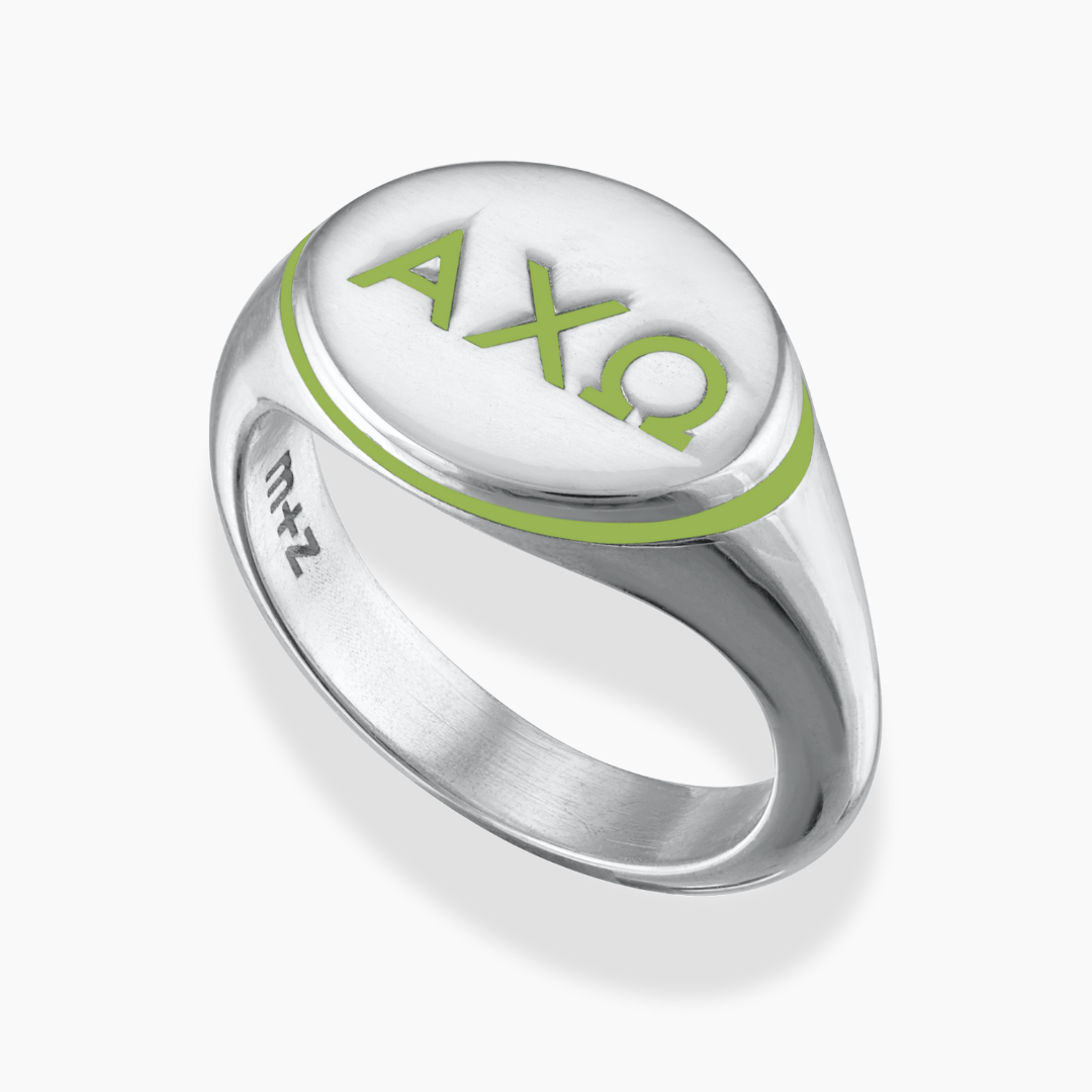 Alpha Chi Omega Signet Ring with Greencastle Enamel