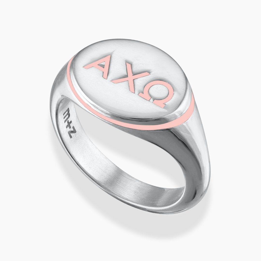 Alpha Chi Omega Signet Ring with Hera Pink Enamel
