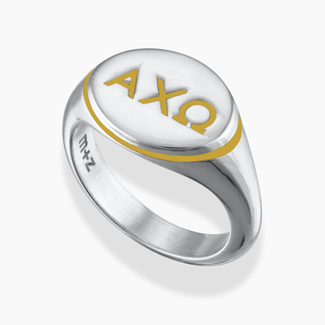Alpha Chi Omega Signet Ring with Lyre Yellow Enamel