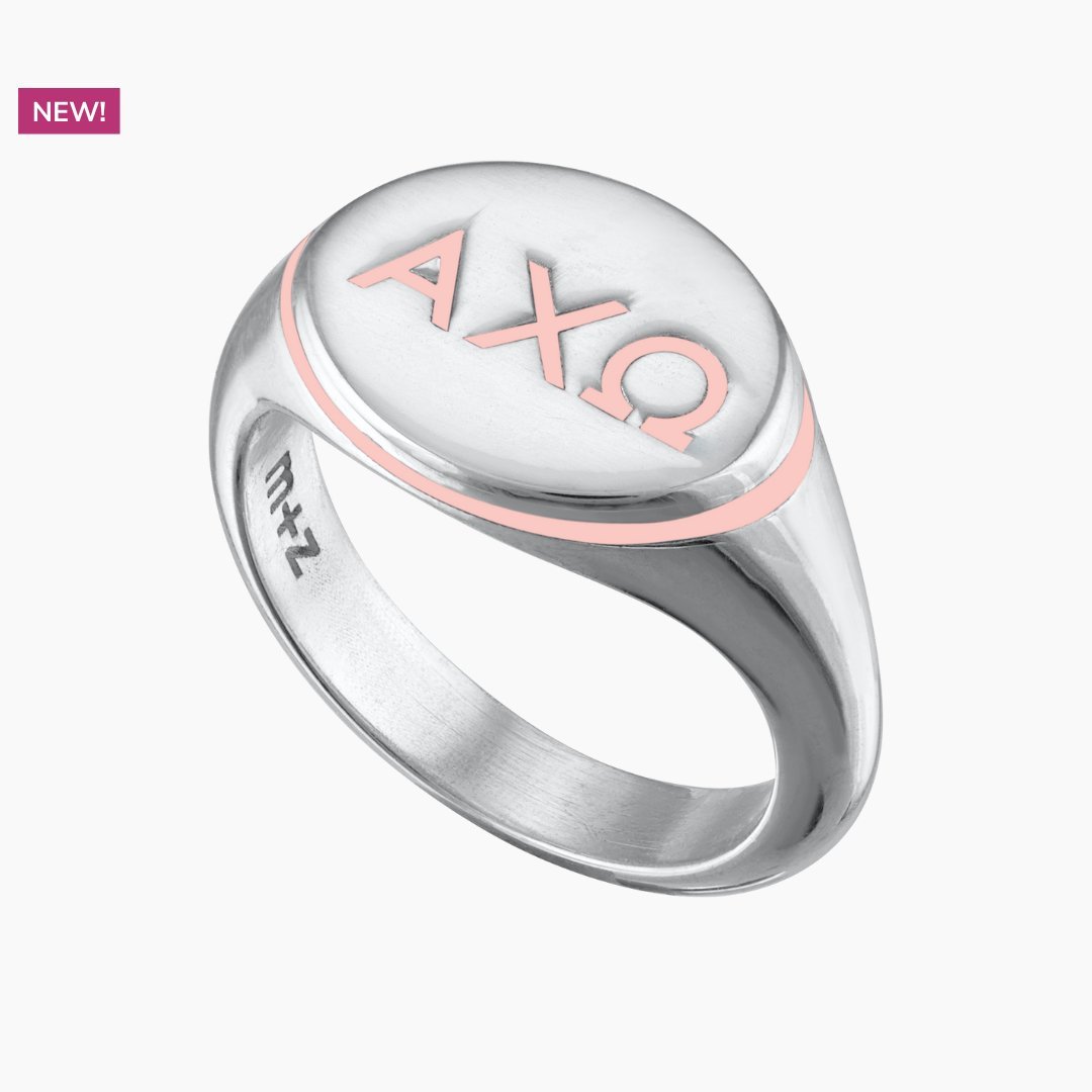 Alpha Chi Omega Signet Ring in Hera Pink | mazi + zo sorority jewelry