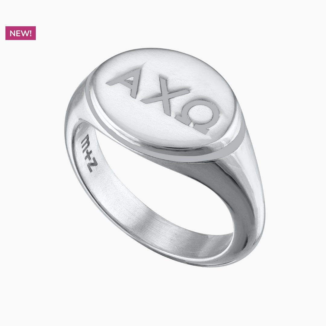 Alpha Chi Omega Signet Ring in Chord Gray | mazi + zo sorority jewelry