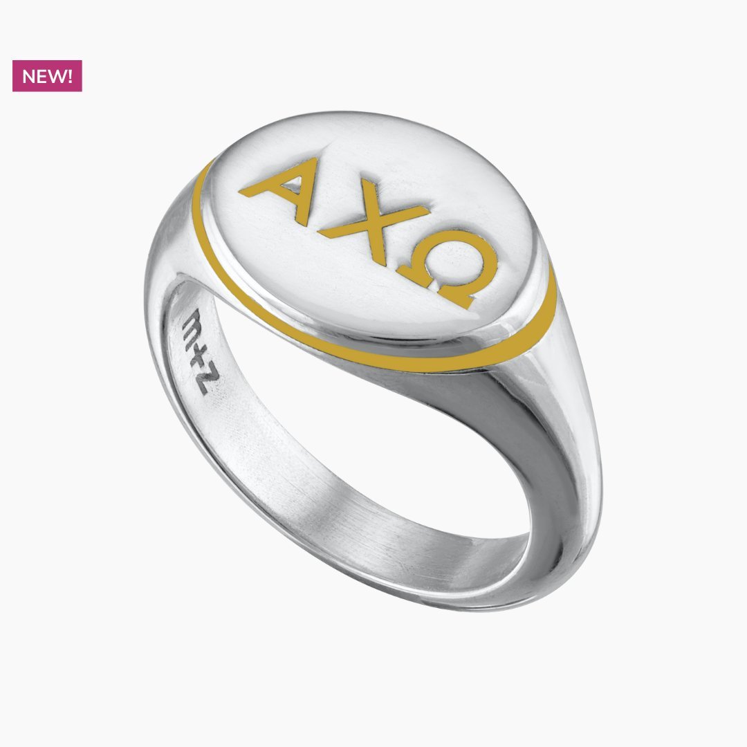 Alpha Chi Omega Signet Ring in Lyre Yellow | mazi + zo sorority jewelry