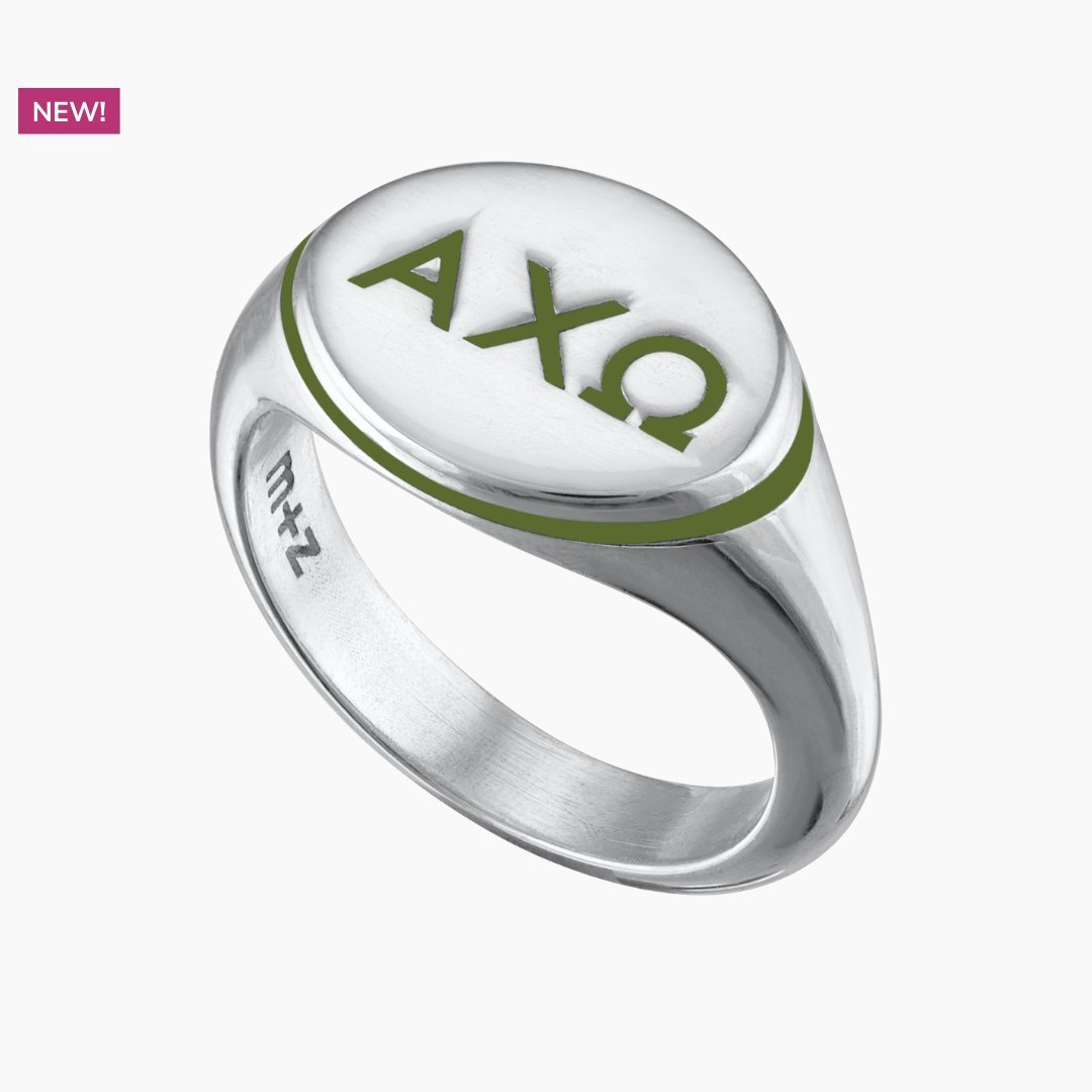 Alpha Chi Omega Signet Ring in Olive Green | mazi + zo sorority jewelry