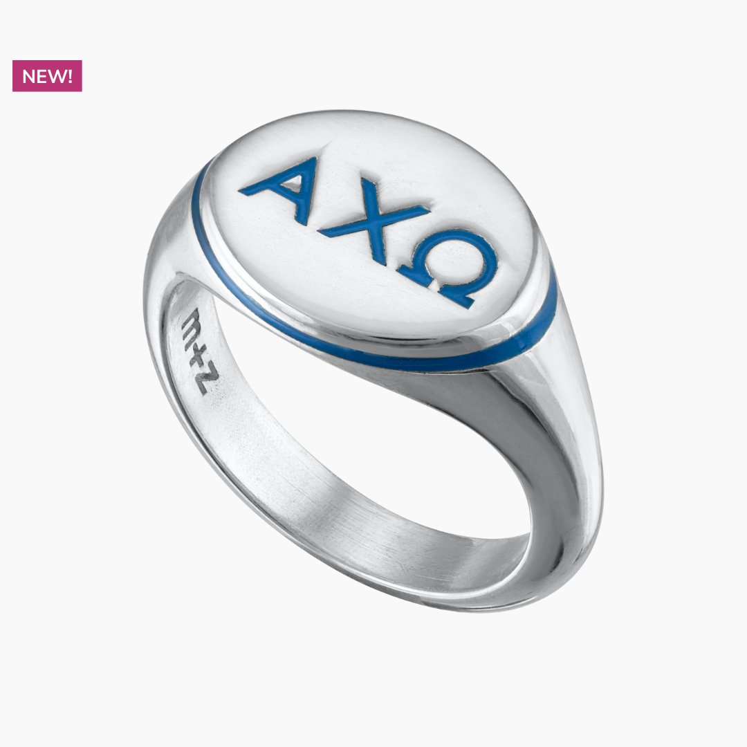 Alpha Chi Omega Signet Ring in Vega Blue | mazi + zo sorority jewelry