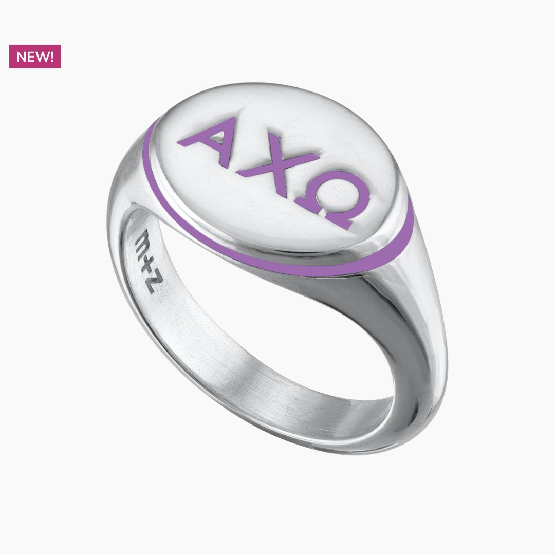 Alpha Chi Omega Signet Ring in Iris Purple | mazi + zo sorority jewelry