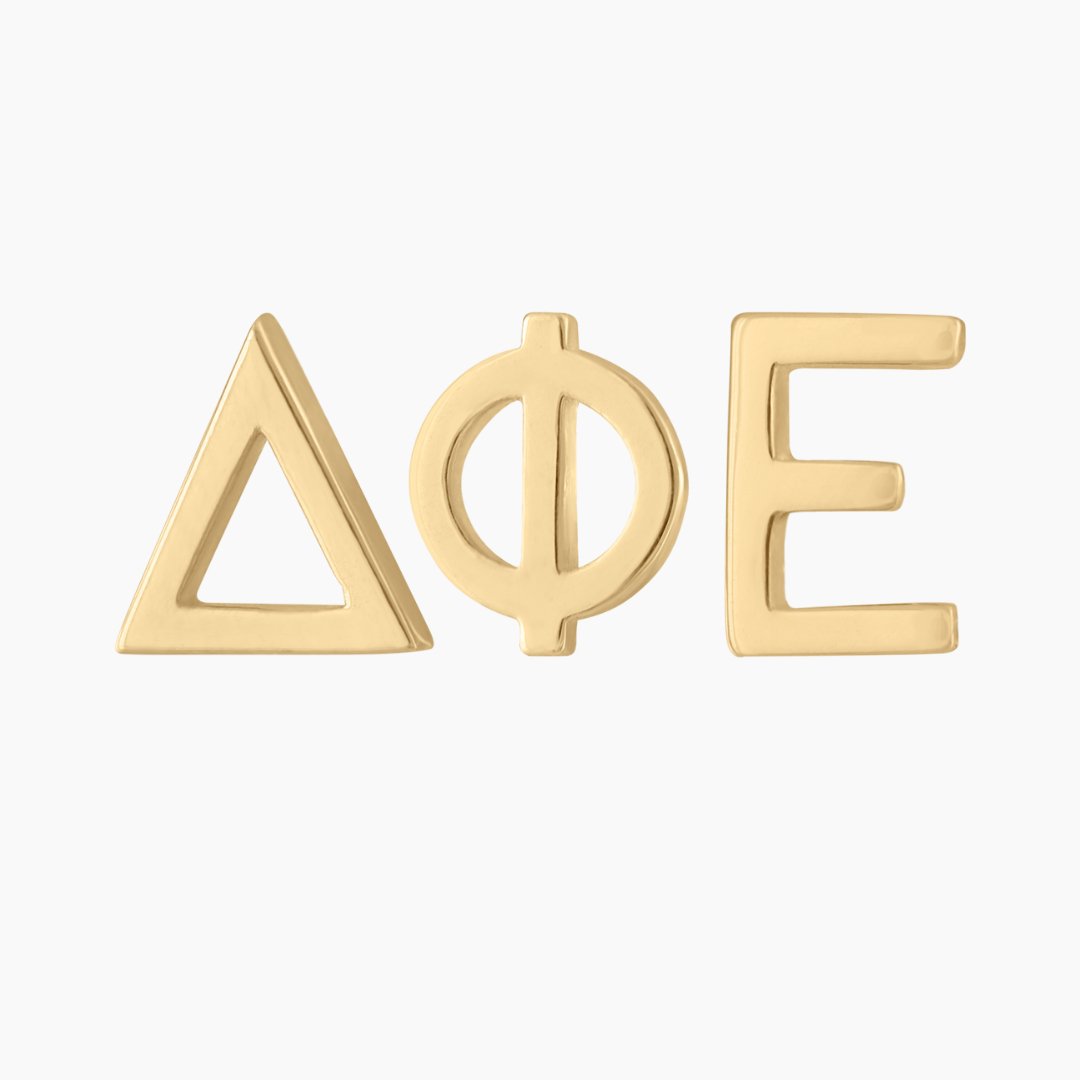 14k gold Delta Phi Epsilon earrings | mazi + zo sorority jewelry