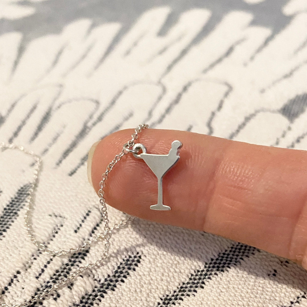 Sterling Silver Dirty Martini Glass Necklace| mazi + zo