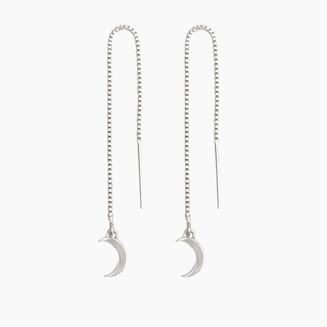 Silver Gamma Phi Beta Crescent Moon Threader Earrings | mazi + zo sorority jewelry
