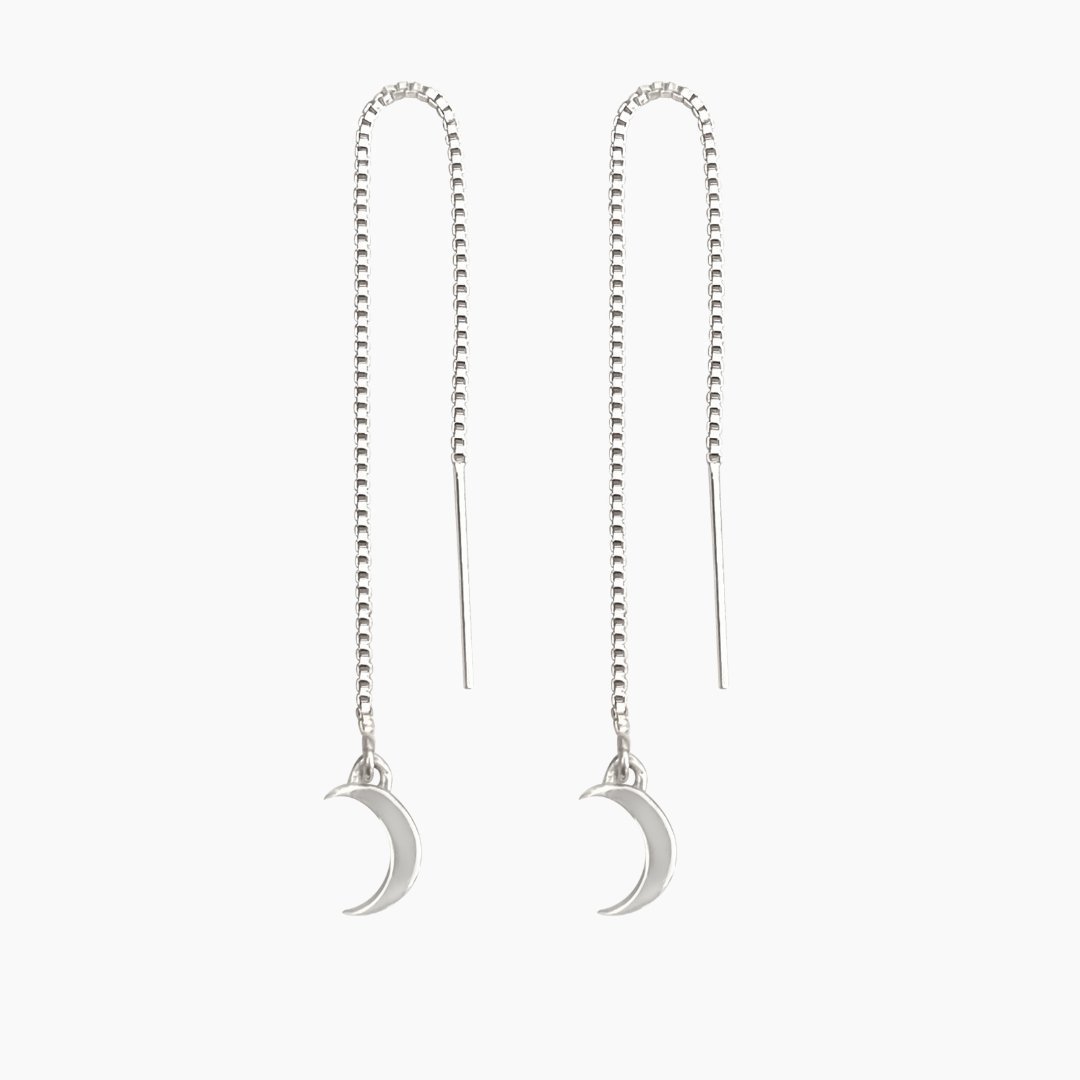 Sterling Silver Crescent Moon Threader Earrings | mazi + zo jewelry