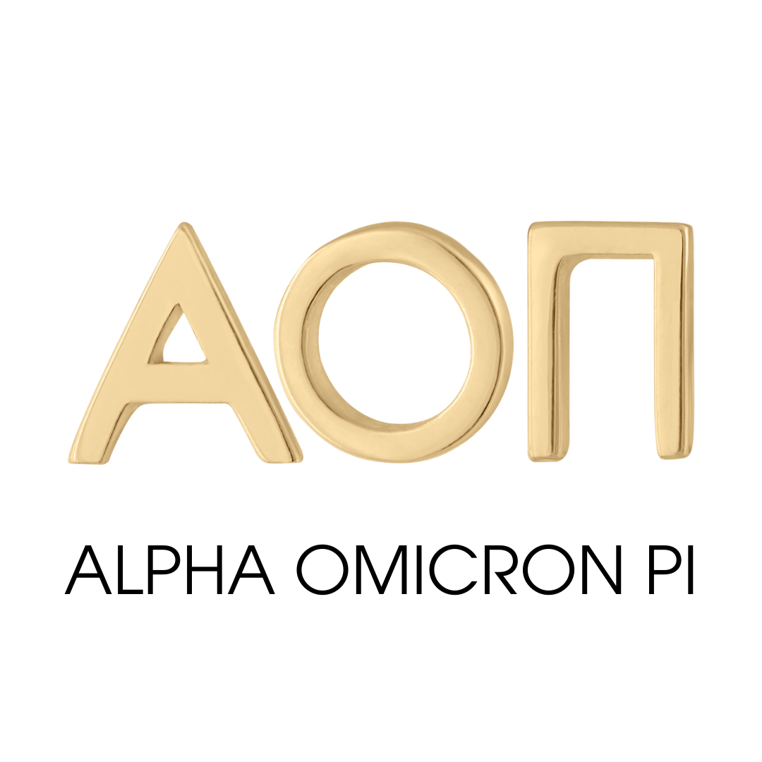 14K gold Alpha Omicron Pi earrings | mazi + zo sorority jewelry