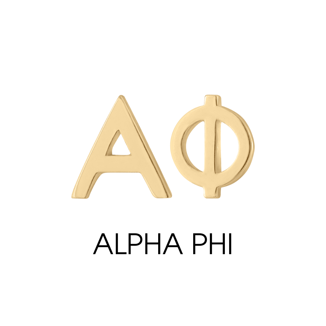 14K gold Alpha Phi earrings | mazi + zo sorority jewelry