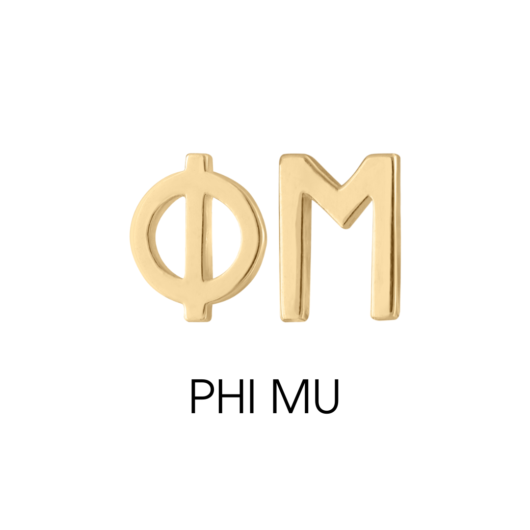 14K gold Phi Mu earrings | mazi + zo sorority jewelry