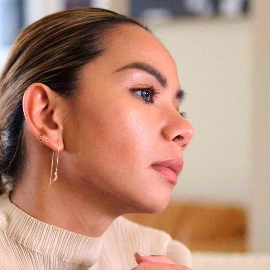 14k Gold Crescent moon threader earring on @xmariagrace | mazi + zo