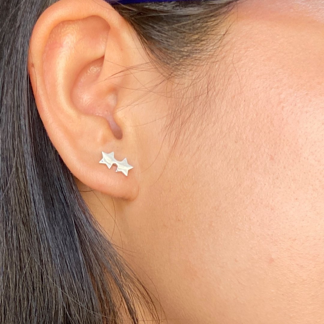 Sterling Silver Double Star Earrings | mazi + zo jewelry