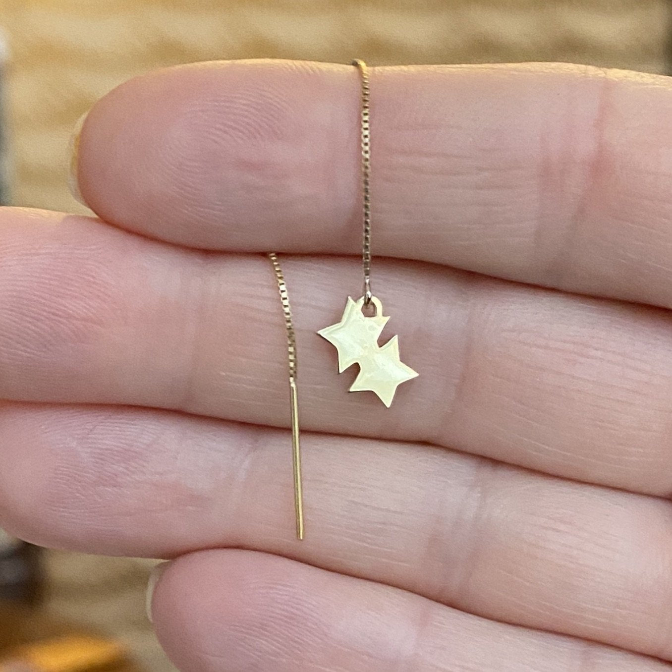 14k Gold Double Star Threader Earrings | mazi + zo