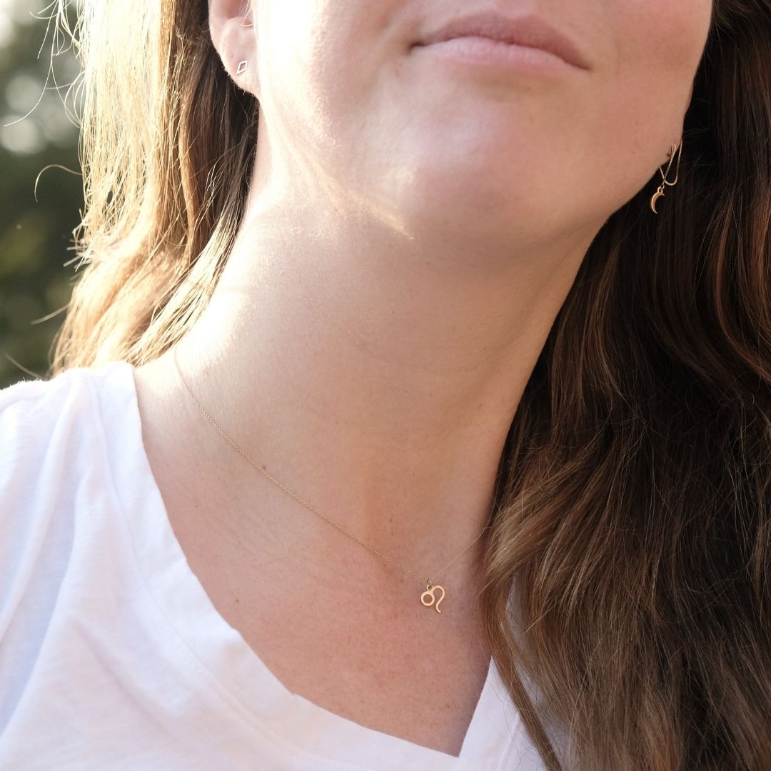 14k Gold Leo Sign Necklace | Zodiac Necklace | Horoscope Jewelry | mazi + zo