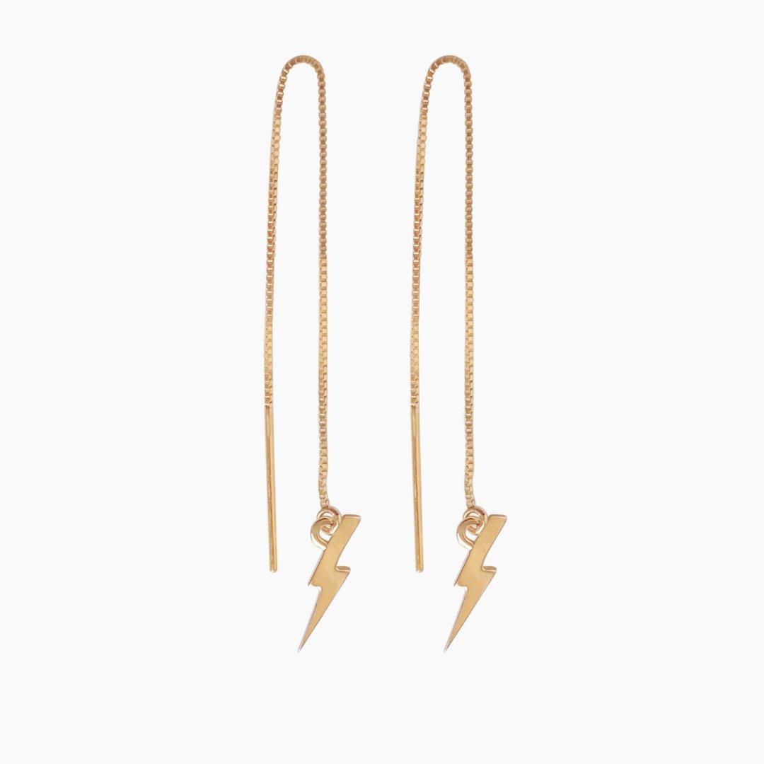 14k Gold Lightning Bolt Threader Earrings | mazi + zo