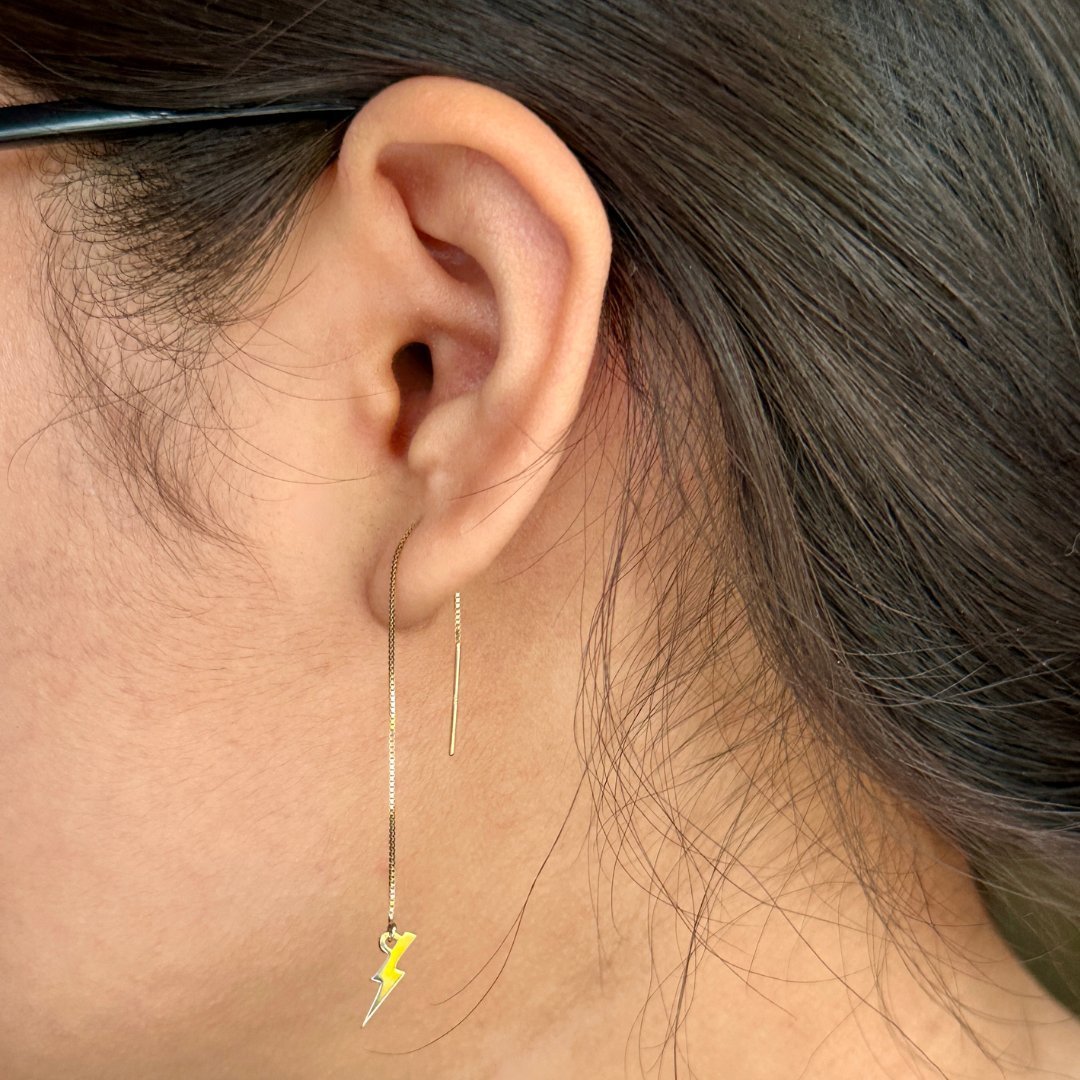 14k Gold Lightning Bolt Threader Earrings | mazi + zo jewelry