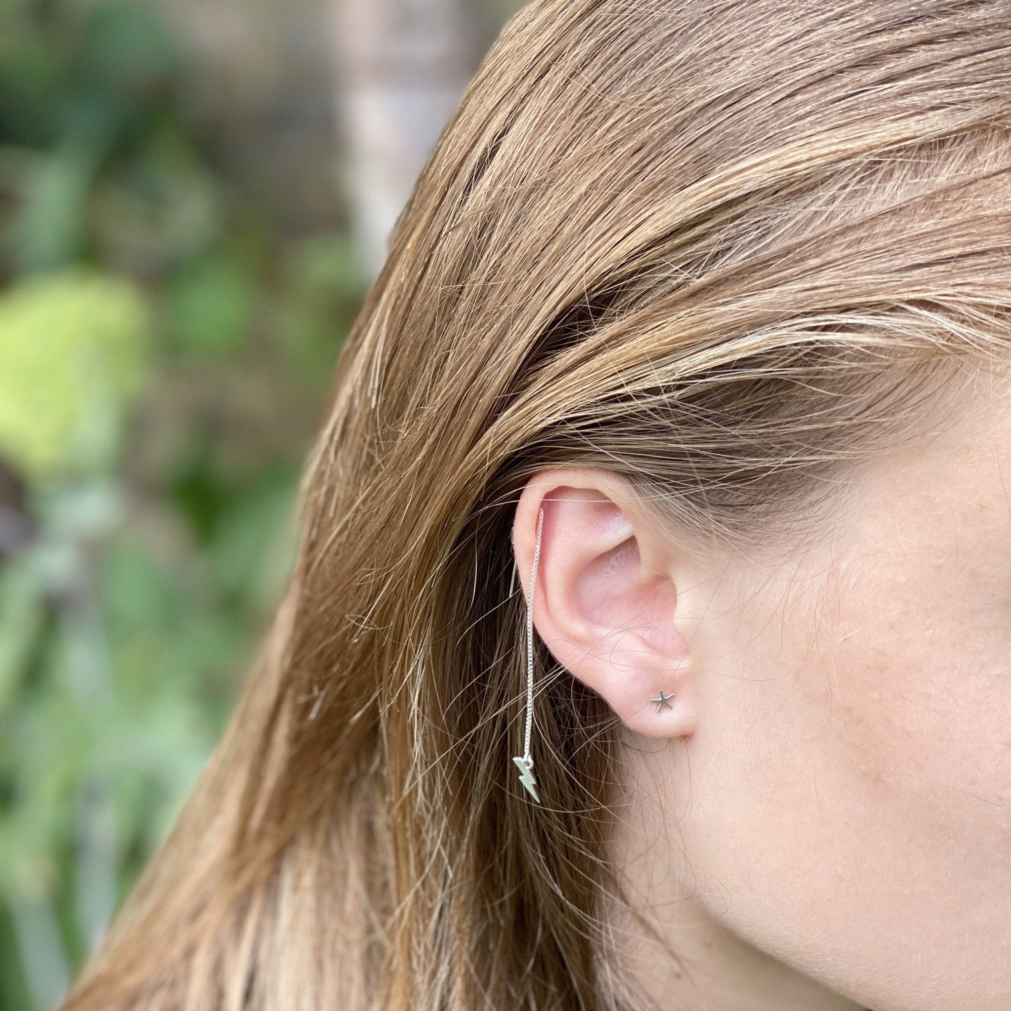 Sterling Silver Lightning Bolt Threader Earrings | mazi + zo