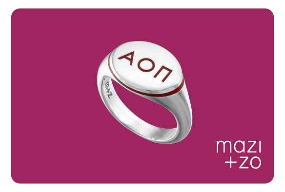 Alpha Omicron PI Personalized Ring Gift Card | mazi + zo sorority jewelry