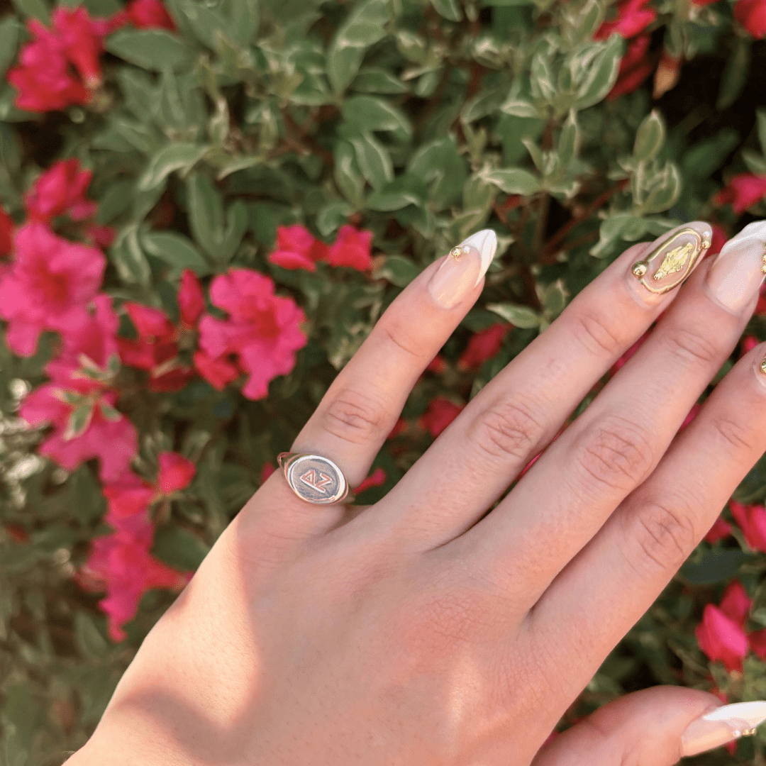 Delta Zeta Signet Ring in DZ Pink | mazi + zo sorority jewelry