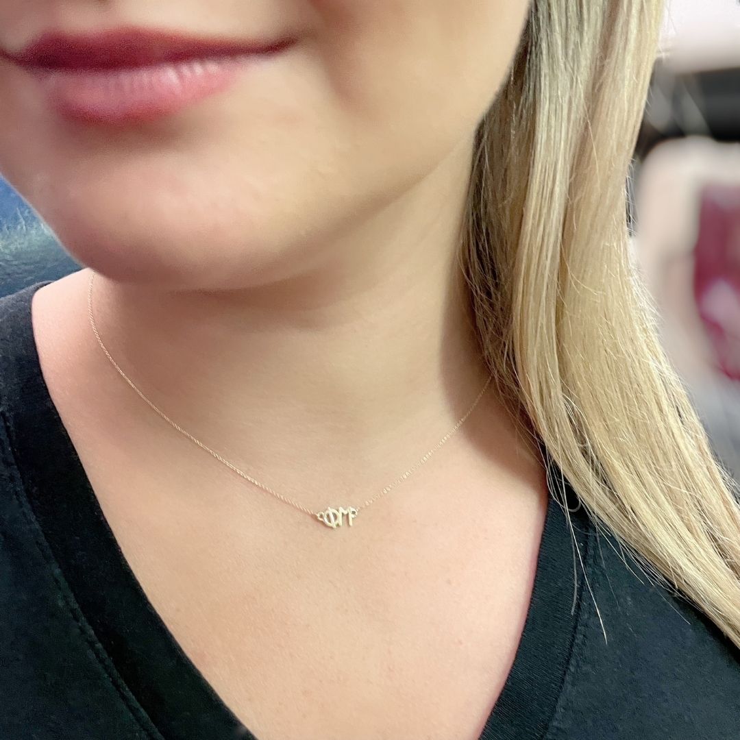 14k Gold Phi Mu Necklace | mazi + zo sorority jewelry