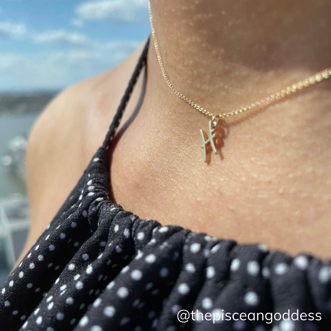 14k Gold Pisces Sign Necklace | Zodiac Necklace | Horoscope Jewelry | mazi + zo