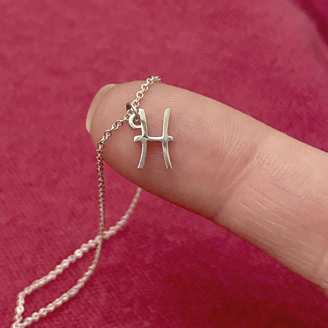Sterling Silver Pisces Sign Necklace | Zodiac Necklace | Horoscope Jewelry | mazi + zo
