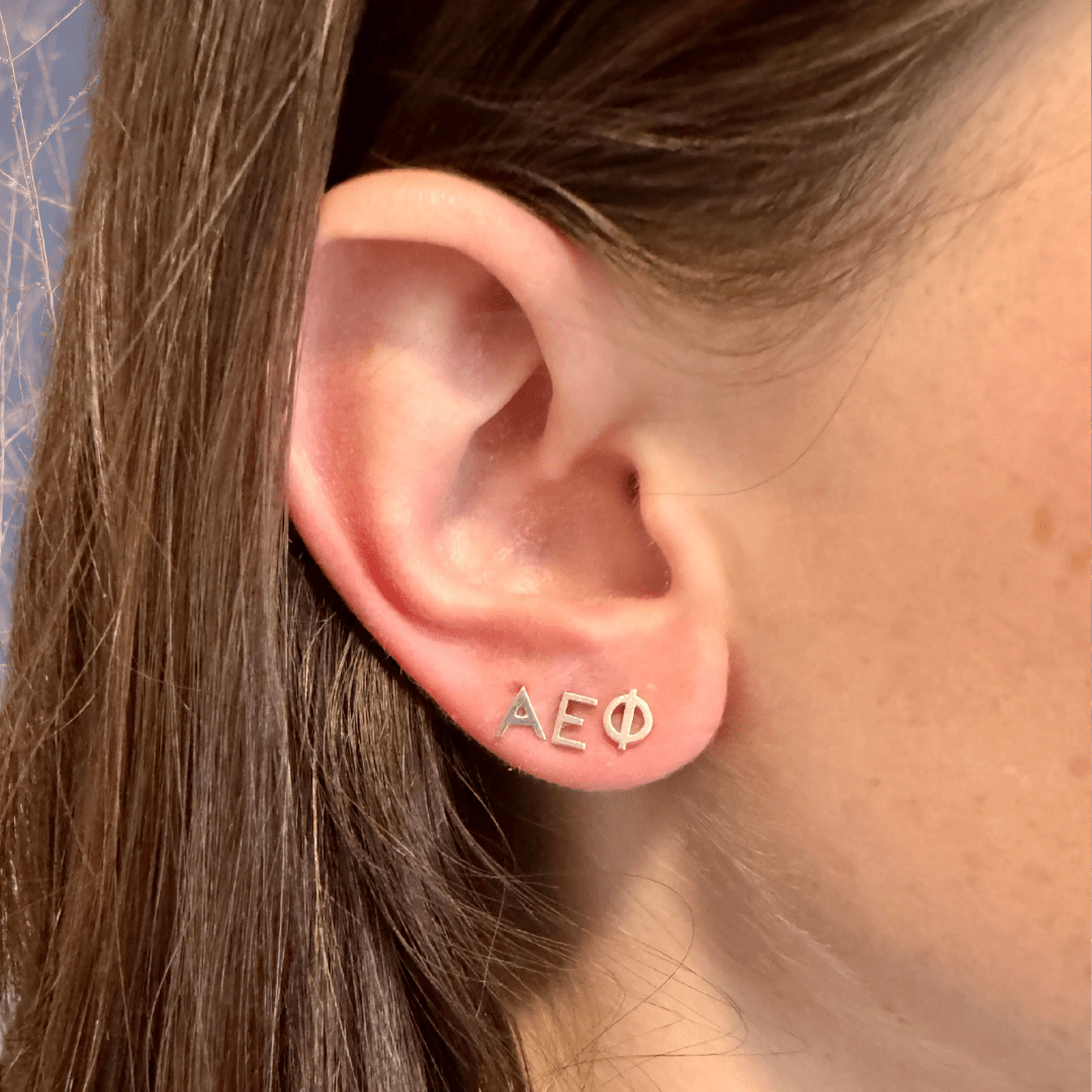 Silver Alpha Epsilon Phi Earrings | mazi + zo sorority jewelry